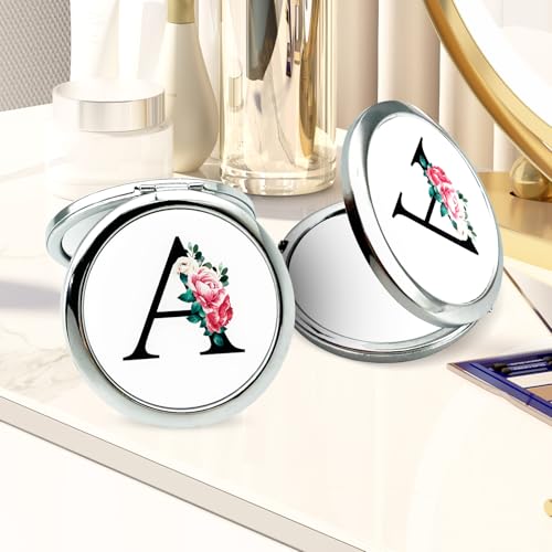 V Monogram Compact Mirror - Personalized Gift for Women & Girls, 2-Sided 180° Adjustable Pocket Mirror