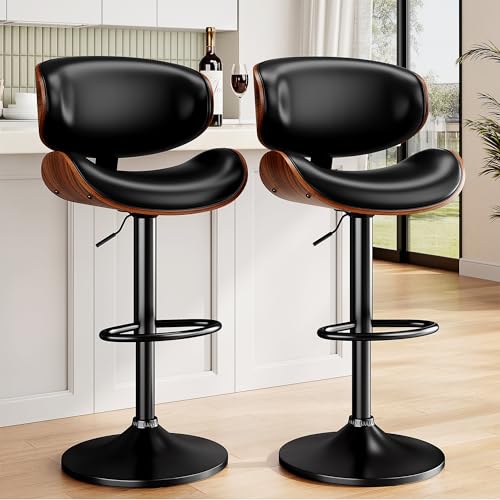 Adjustable Swivel Bar Stools Set of 2, PU Leather Counter Height Chairs