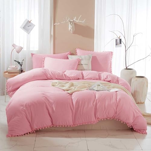 ETDIFFE Pink Boho Duvet Cover Set Queen Size 3 Piece - No Comforter