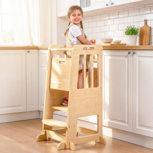 Adjustable Toddler Learning Tower – Kitchen Helper Stool with Sliding Door