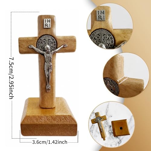 Wooden San Benito Crucifix Standing Cross for Wall or Tabletop Decor