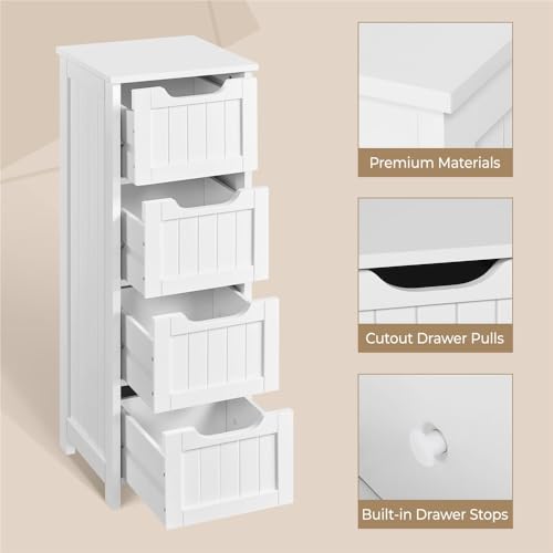 Slim 4-Drawer Bathroom Storage Cabinet, 12-Inch Wide Freestanding Organizer