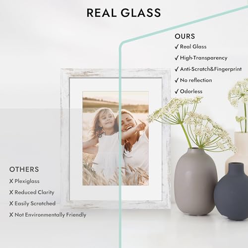 Hongkee Distressed White Wooden 5x7 Picture Frame with Glass for Wall and Tabletop