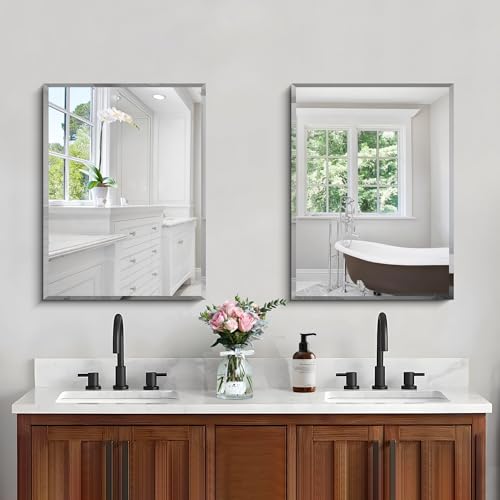 18x24 Frameless Beveled Wall Mirror, Rectangle Vanity Mirror for Bathroom