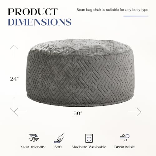 5ft Giant Memory Foam Bean Bag Chair - Washable Grey Adult Lounger