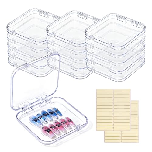 Clear 16 Pcs Acrylic Press-On Nail Storage Cases with Double-Sided Tape - Raisetip