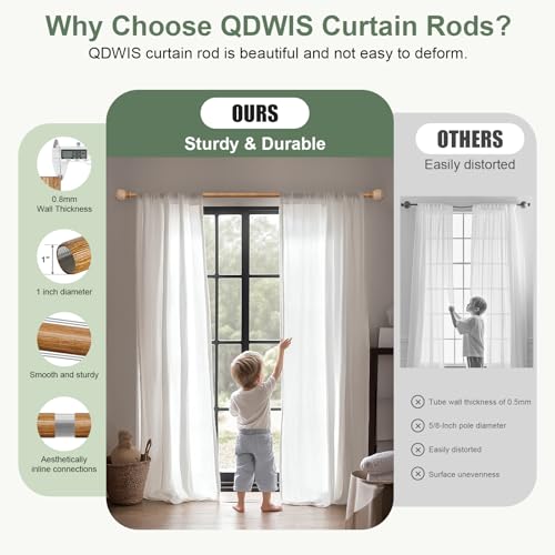 1-Inch Heavy Duty Adjustable Curtain Rod Set with Leaf Finials, 36"-88"