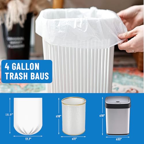 4 Gallon Small Trash Bags - 100 Count Unscented White Garbage Liners