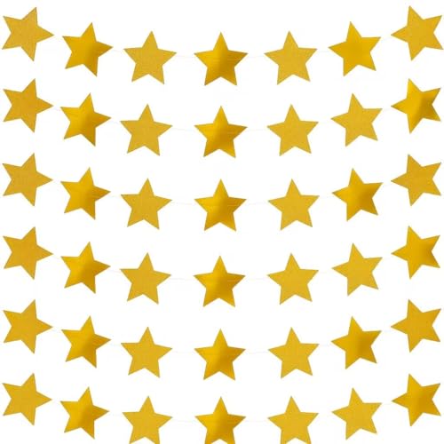 Glitter Gold Star Garland 20 ft x 3 in Stars - 2 Pack Holiday Streamers