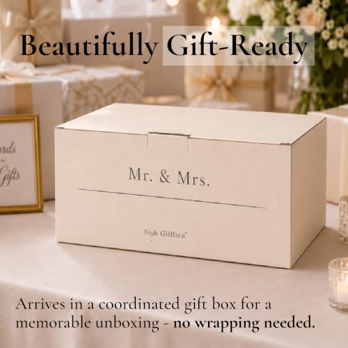 Couples Coffee Mugs Set - Mr. & Mrs. 13oz Ceramic Gift Box with Gold Details