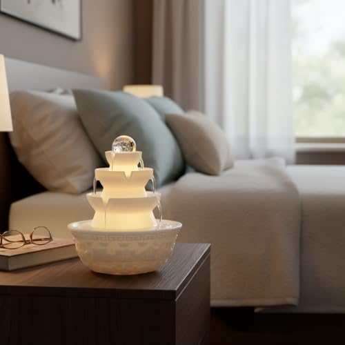 3-Tier Tabletop Water Fountain with LED Light & Quiet Pump for Relaxing Decor