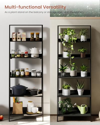 6-Tier Ladder Shelf, Freestanding Wooden Bookcase for Small Spaces