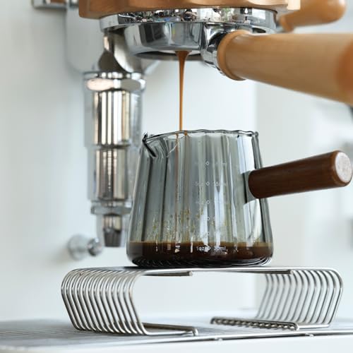 Olvini Gray 6oz Espresso Cups with V-Shaped Pour Spout and Wooden Handle