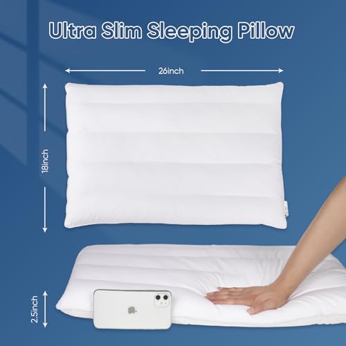 Ultra Thin Sleeping Pillows - 2.5 Inch High Profile, 18x26