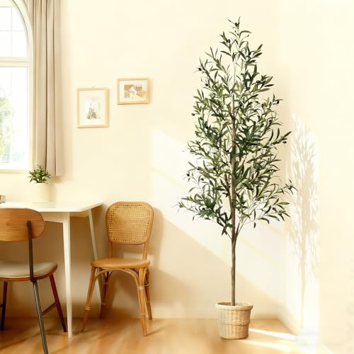 6ft Faux Olive Tree - Realistic Silk Plant with Natural Wood Trunk for Indoor Decor