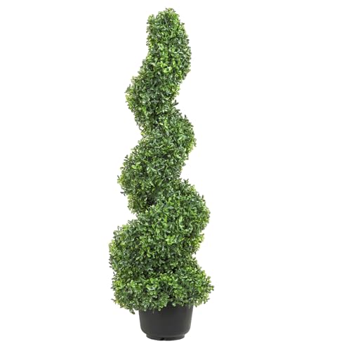3ft Artificial Boxwood Spiral Topiary Trees - Set of 2 Faux Plants