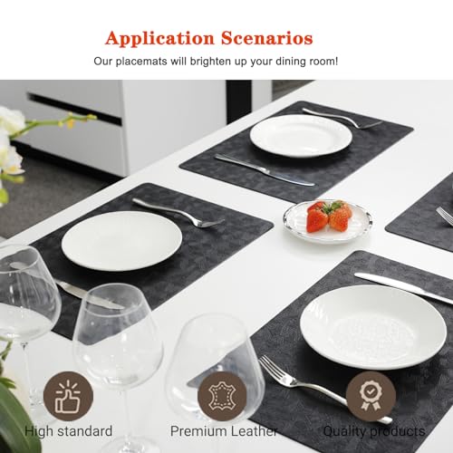 Black Vinyl Placemats Set of 6 - Waterproof, Heat Resistant Table Mats