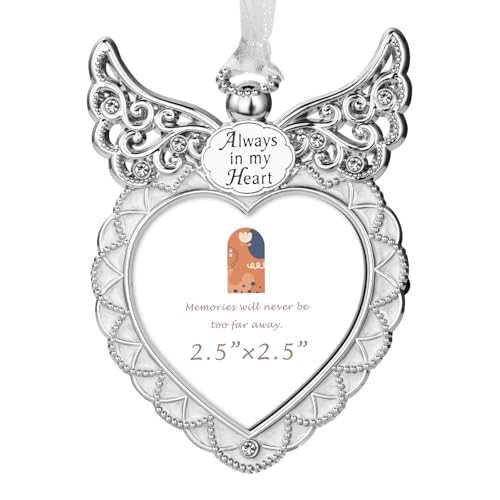 Unicadecor Casa Silver Angel Wing Heart Memorial Frame 2.5x2.5 Keepsake