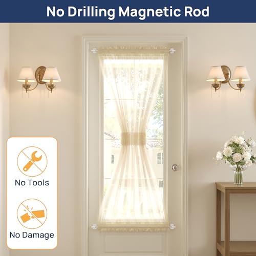 Magnetic Curtain Rod, No-Drill Adjustable Rod for Metal Doors, 16-28 inch