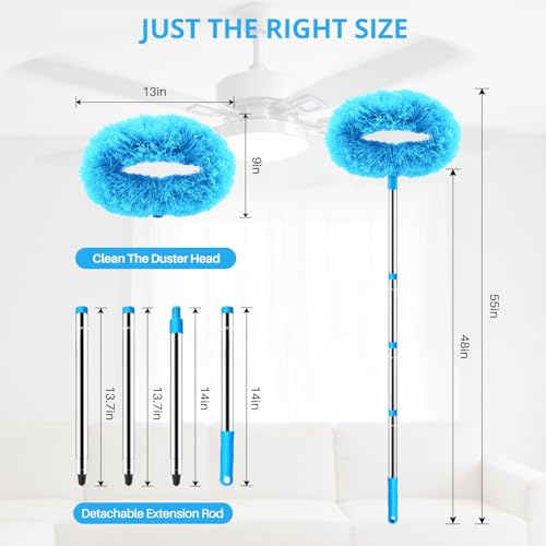 Microfiber Ceiling Fan Duster with Extendable Pole, 13-48 Inch Washable Cleaner
