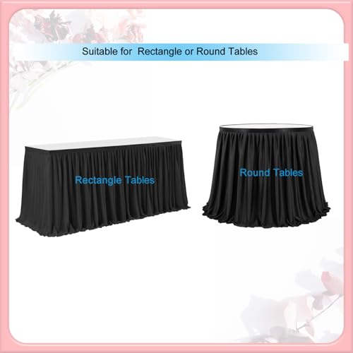 4ft Pleated Table Skirt for Rectangle Tables, Black Ruffle Party Decor