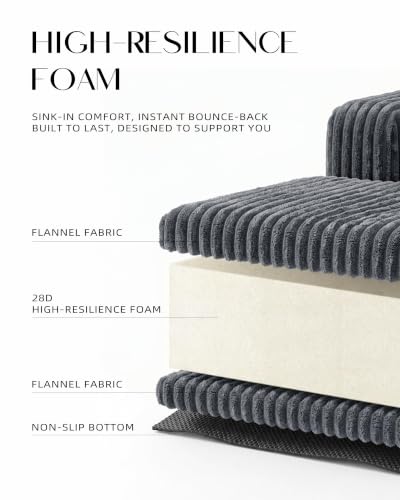 108-Inch L-Shaped Modular Sectional Sofa with Deep Seats and Flannel Cover