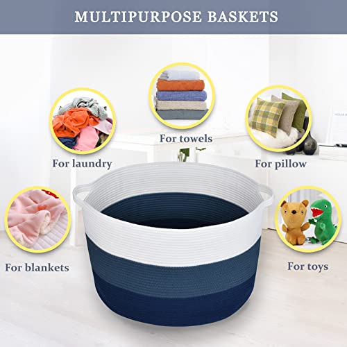Large Cotton Rope Laundry Basket, 87L Woven Storage Hamper for Toys & Blankets