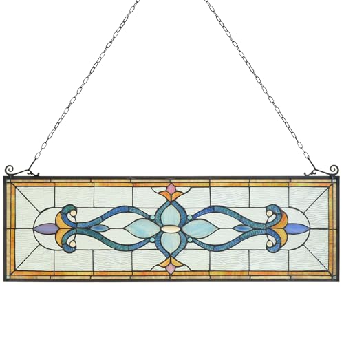 Handcrafted Stained Glass Window Panel with Birds and Sunflower