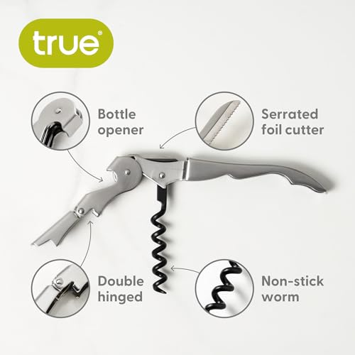 TRUE Metallic Silver Double Hinged Waiter's Corkscrew & Bottle Opener