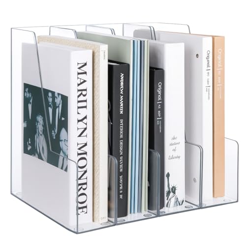 Clear Acrylic Vertical Magazine File Holder - 4-Pack Desk Organizer