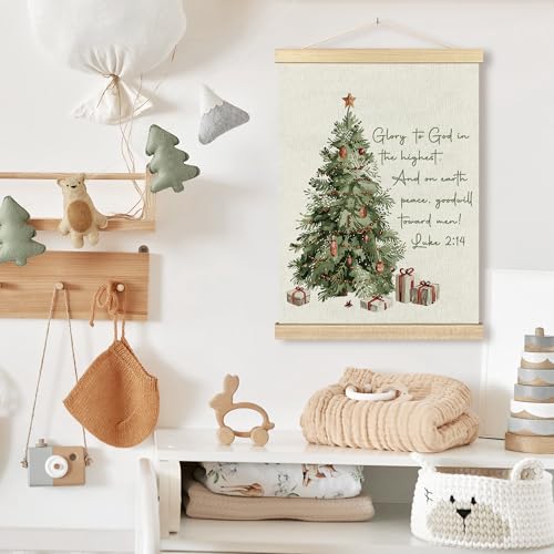 BCUANGD Christmas Tree Wall Art Christian Scripture Wall Decor with Wood Frame Winter-1, 12x16 Inches