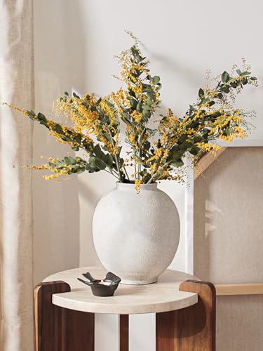 Large White Ceramic Vase - 9.8" Rustic Farmhouse Decorative Flower Vase