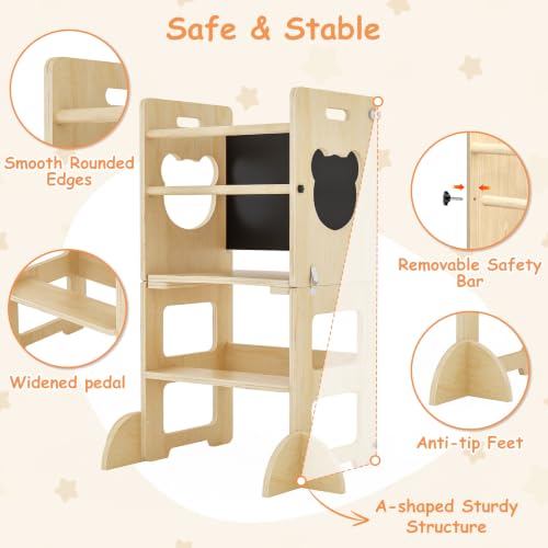 4-in-1 Foldable Toddler Learning Tower and Kitchen Step Stool