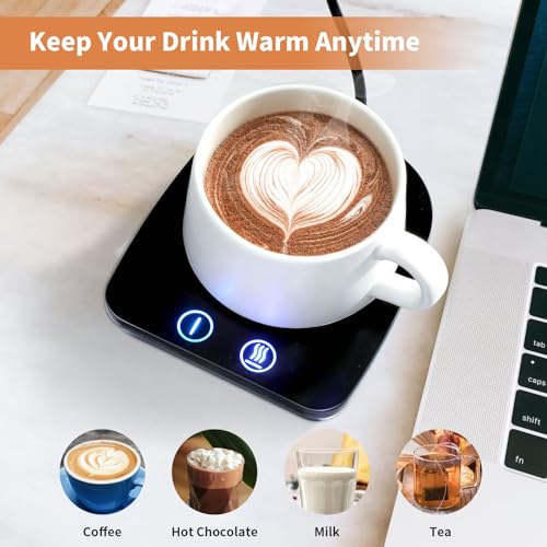VOBAGA Black Mug Warmer for Office Desk - Keep Beverages Warm, 3 Temp Settings