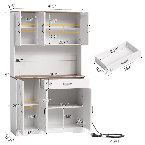 71" Kitchen Pantry Cabinet with Charging Station & Microwave Stand