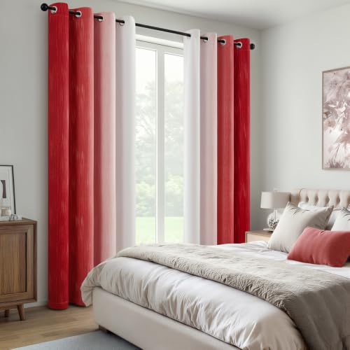 MIULEE Christmas Red and Grey Ombre Blackout Curtains 52x90 Inches, Pack of 2