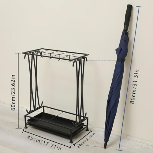 Metal Umbrella Stand for Entryway with Drip Tray and 18-Umbrella Capacity