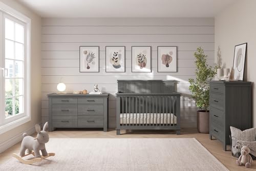 25-Inch Nursery Nightstand with Drawer and Open Shelf, Midnight Gray