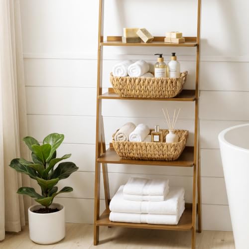 Water Hyacinth Wicker Storage Baskets with Wood Handles 2-Pack