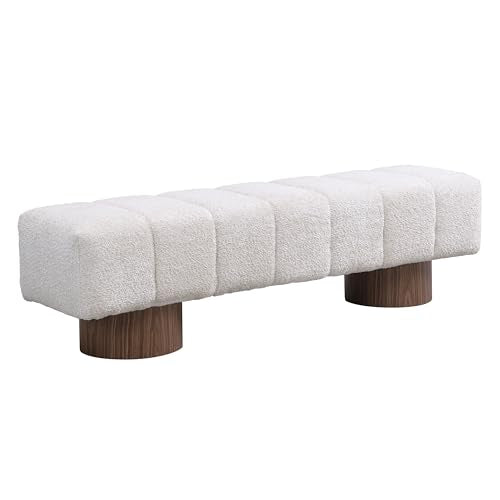 64-Inch Boucle Upholstered Dining Bench, Modern Rectangular Ottoman Seat