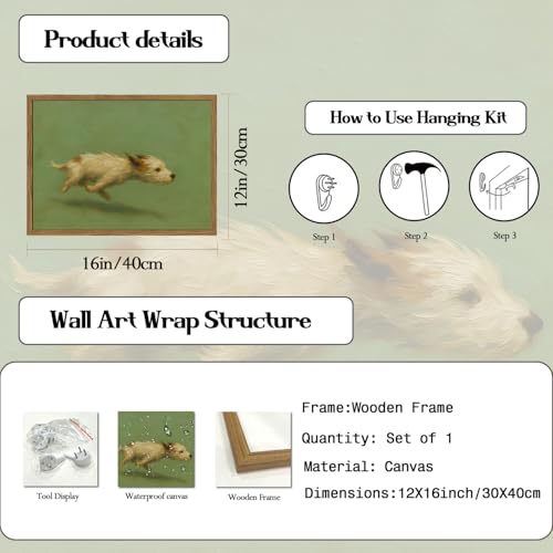 Funny Dog with Zoomies Canvas Wall Art Vintage Terrier Print 12x16 Framed