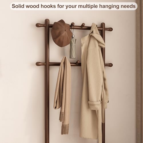 Wooden Hall Tree with Bench, 11-Hook Coat Rack and 2-Tier Shoe Storage