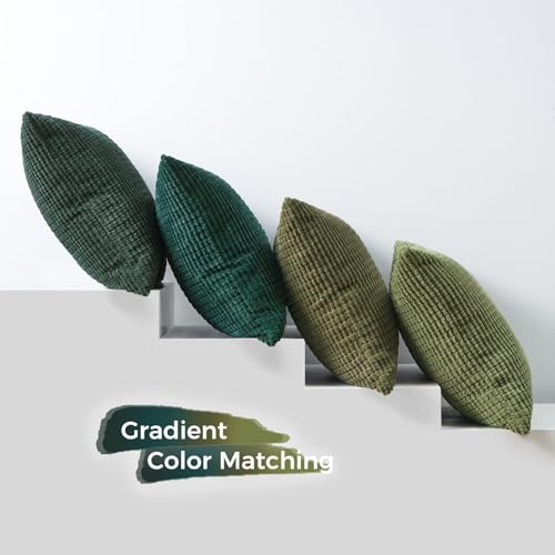 Green Christmas Holiday Throw Pillow Covers Set of 4 18x18 Inch - Corduroy Decorative Cushion Cases for Couch & Living Room