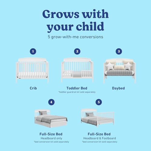 5-in-1 Convertible Wooden Baby Crib - GREENGUARD Gold Certified, White