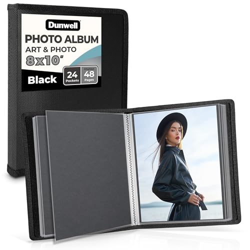 8x10 Photo Album and Art Portfolio Book, 24 Clear Sleeves, Black