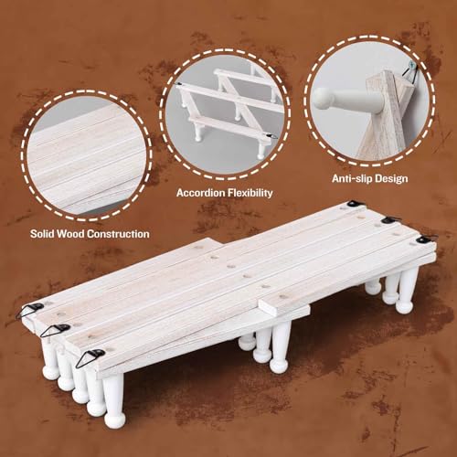 Rustic Expandable Wall Mounted Coat Rack with 16 Wood Hooks, Shabby White