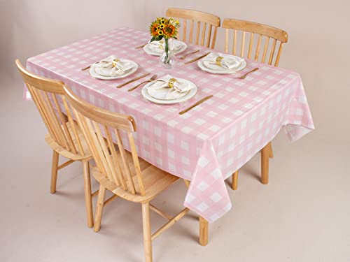 Pink Gingham Disposable Tablecloths 3-Pack - 54 x 108 Inch Checkered Party Cover