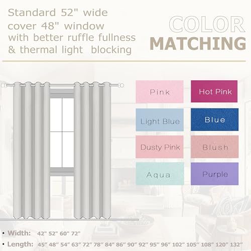Blackout Lavender Curtains for Bedroom - 2 Panels, 42x63 Inch
