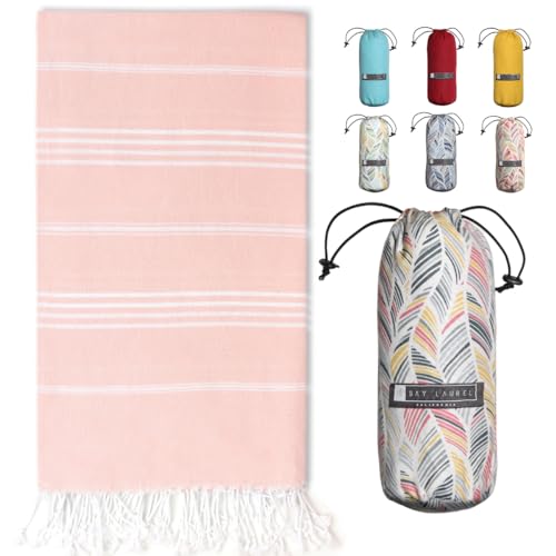 BAY LAUREL Turkish Beach Towel with Travel Bag, 39x71 Oversized Quick Dry