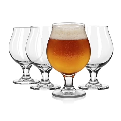 Tulip Beer Glasses, 16 Oz Stemmed Craft Ale Goblets, Set of 4